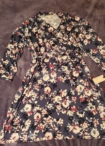 Emaline Blue Floral Wrap Style Dress 2X New